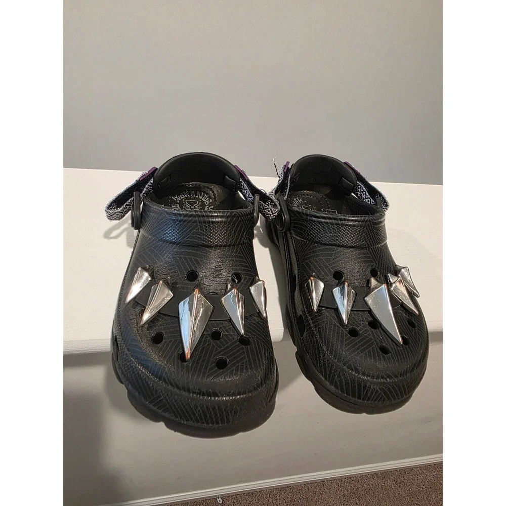 Crocs Kids Black Panther All-Terrain Clogs Black Silver Purple Size 12 Marvel